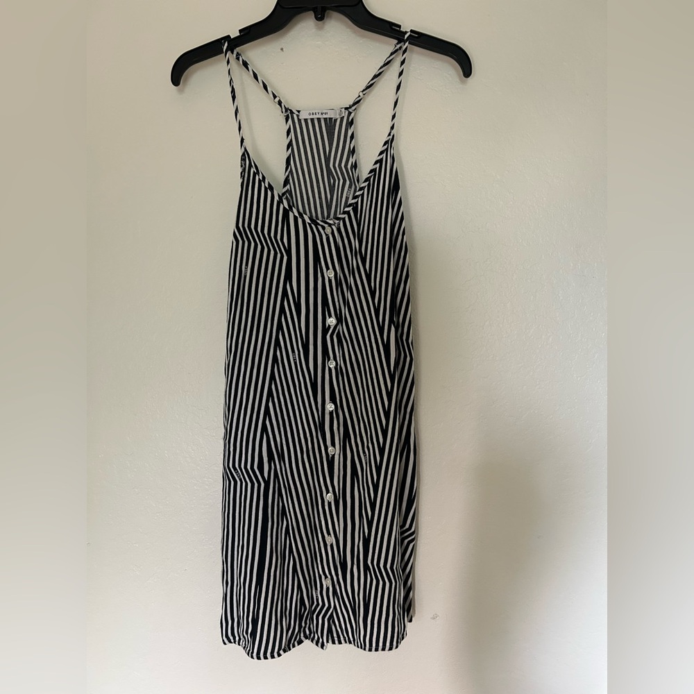 Obey N89 Black and White Striped Button-Down Dress
